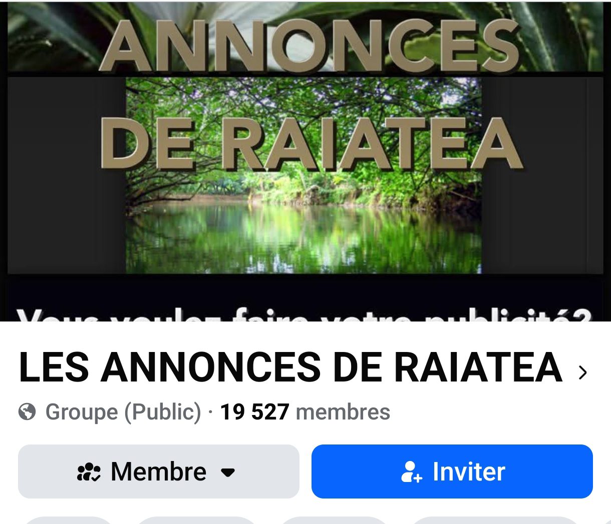 Groupes Facebook locaux utilisés pour trouver une voiture à Raiatea