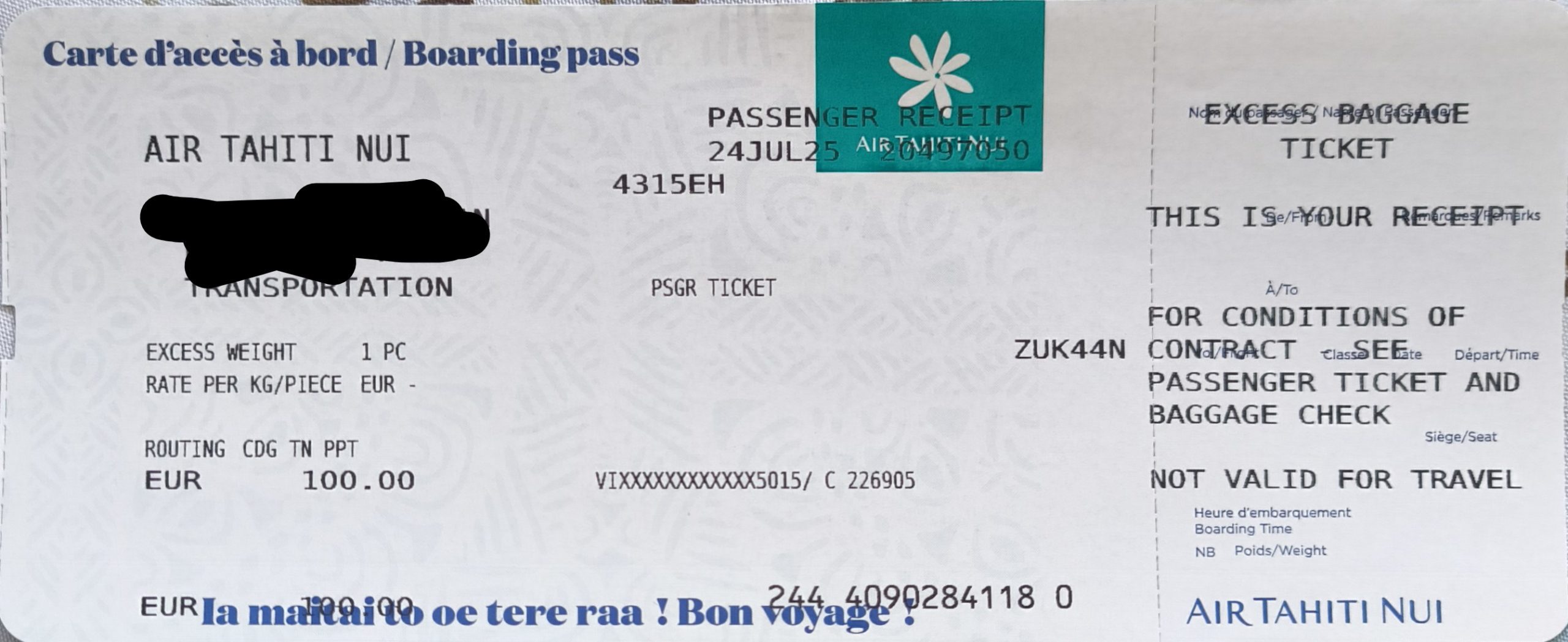 Billet Air Tahiti Nui départ Polynésie française
